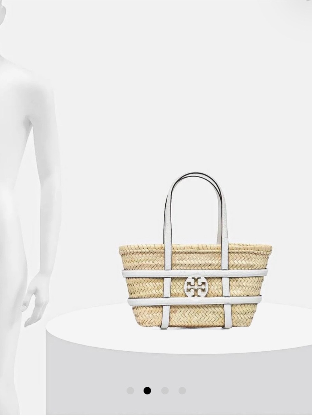 Tory Burch Ella Straw Basket Tote White Croc Embossed Trim + Dust Bag. NWT - Picture 2 of 15